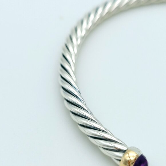 David Yurman Sterling Silver & 14k Gold 4mm Flex Amethyst Cable Bracelet 7inch - Picture 7 of 9